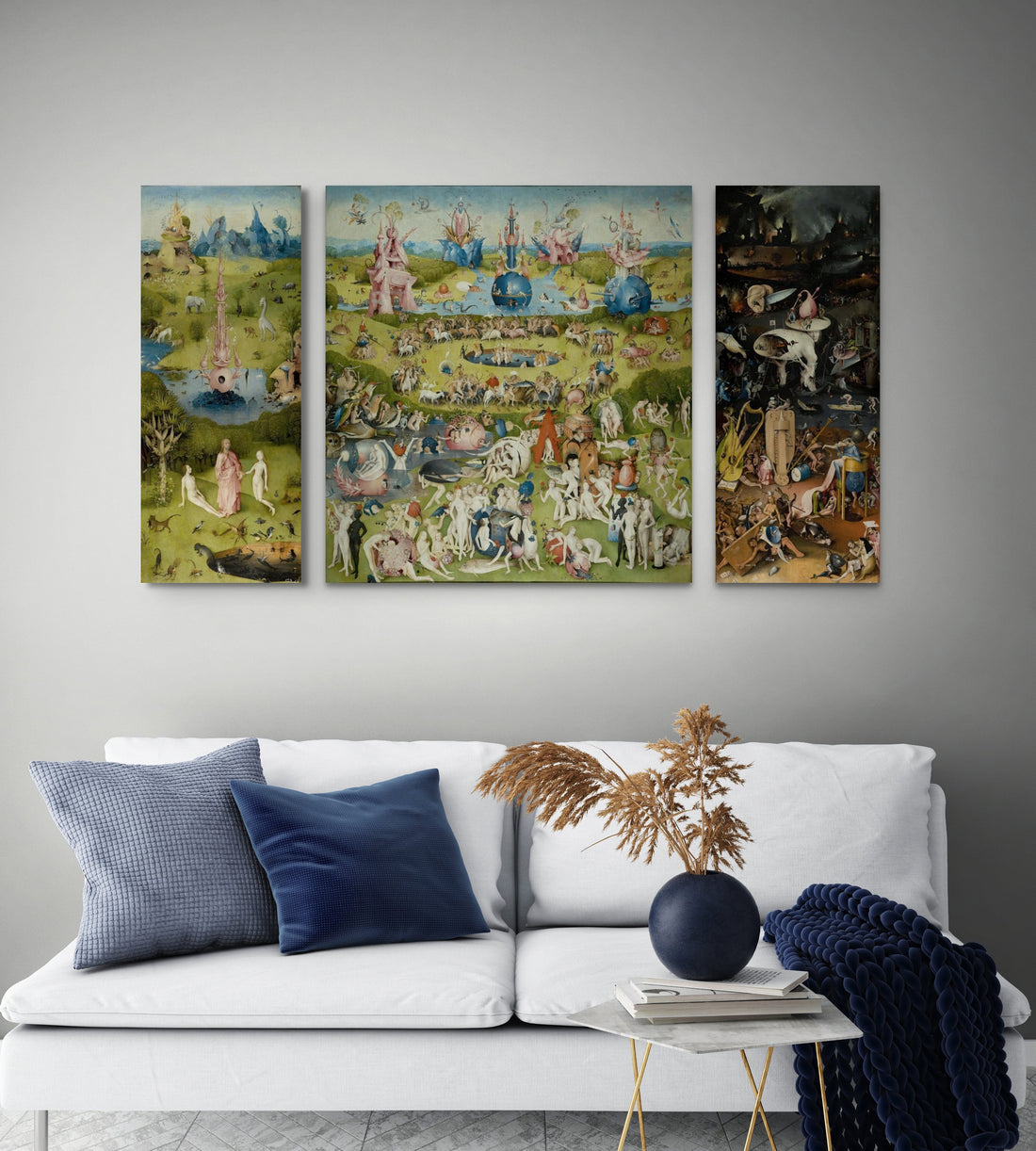 Hieronymus Bosch : Garden of Earthly Delights (Triptych, 1490), Bosch Garden Canvas 3 PANEL, Reproduction Print, Reproduction Canvas FOSHE ART