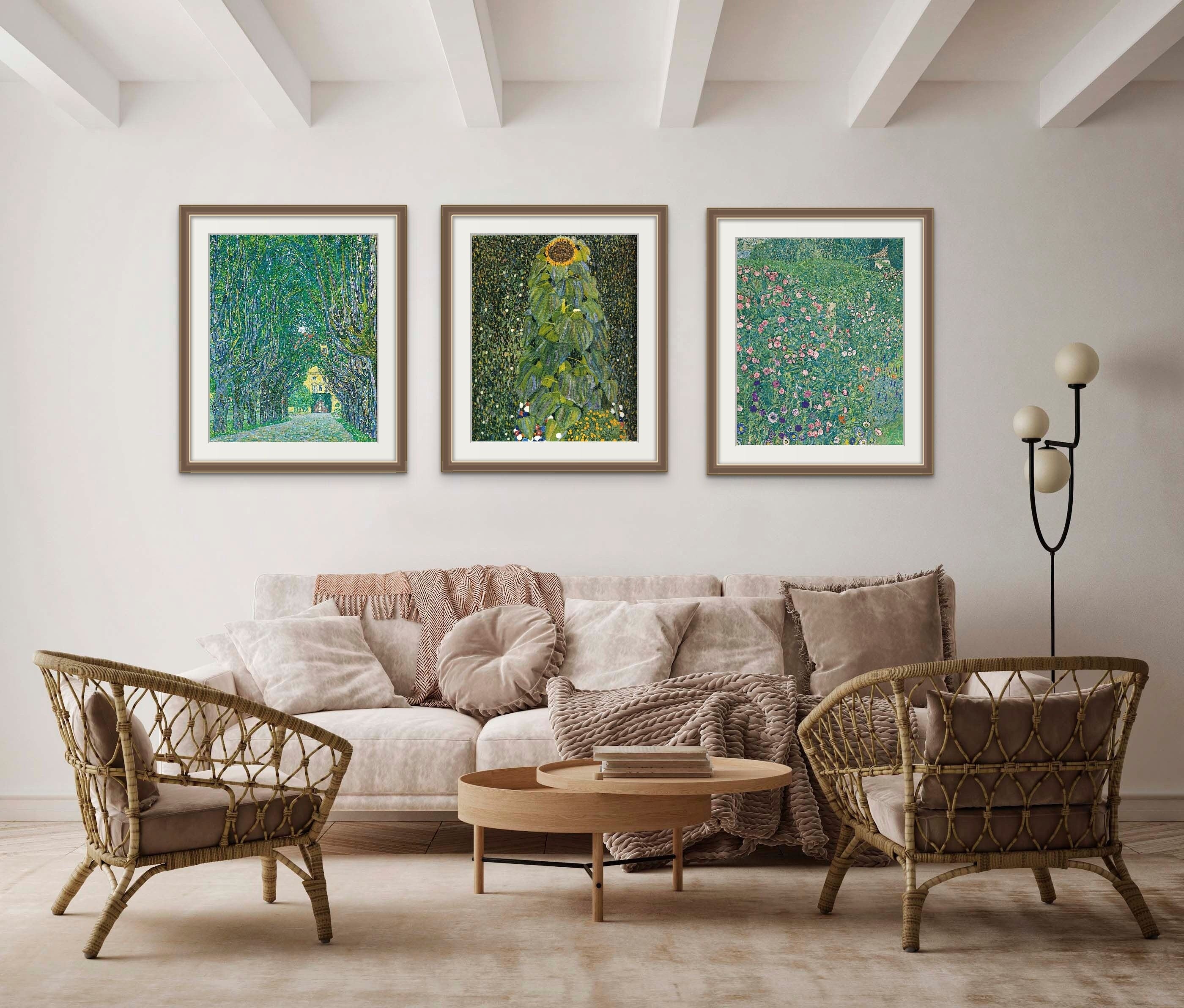 GUSTAV KLIMT wall art set of 3 prints, Floral, Botanical, Plant, Green sage, giclee prints FOSHE ART