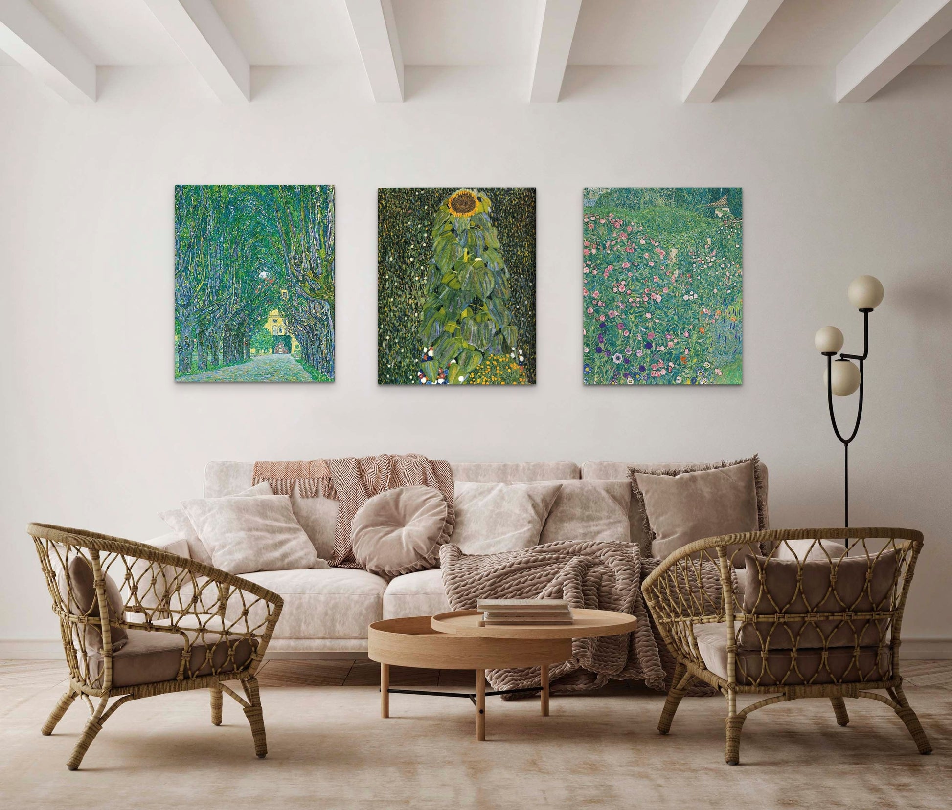 GUSTAV KLIMT wall art set of 3 prints, Floral, Botanical, Plant, Green sage, giclee prints FOSHE ART