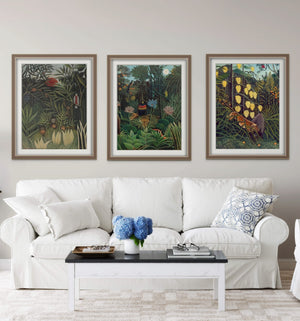 Henri Rousseau wall Art Set of 3 Green Tropical Jungle, Floral Botanical Prints, Modern Art Emerald Green Wall Decor FOSHE ART