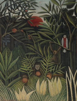 Henri Rousseau wall Art Set of 3 Green Tropical Jungle, Floral Botanical Prints, Modern Art Emerald Green Wall Decor FOSHE ART