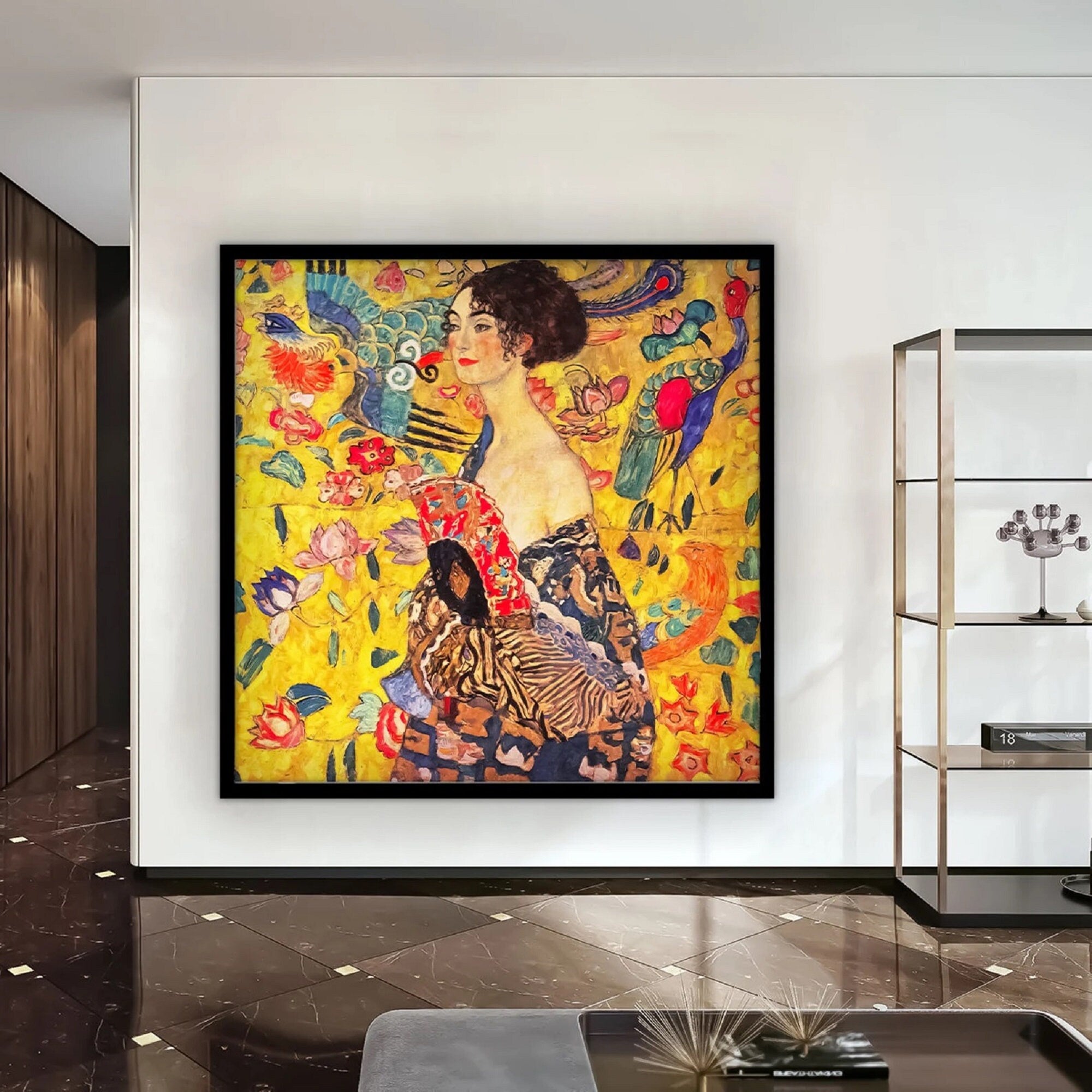 GUSTAV KLIMT Lady with Fan Print Reproduction, Klimt Lady Fan Wall Art, Lady with Fan by Gustav Klimt Art Premium Art, FOSHE ART