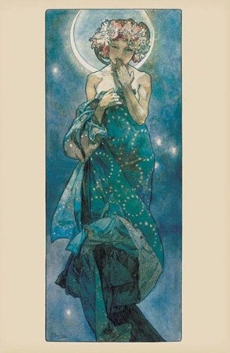 ALPHONSE MUCHA - The moon, Fine Art Prints, Vintage Home Decor, Giclee Paper / Canvas Prints, Poster or 3D Hand Finished Premium Print FOSHE ART