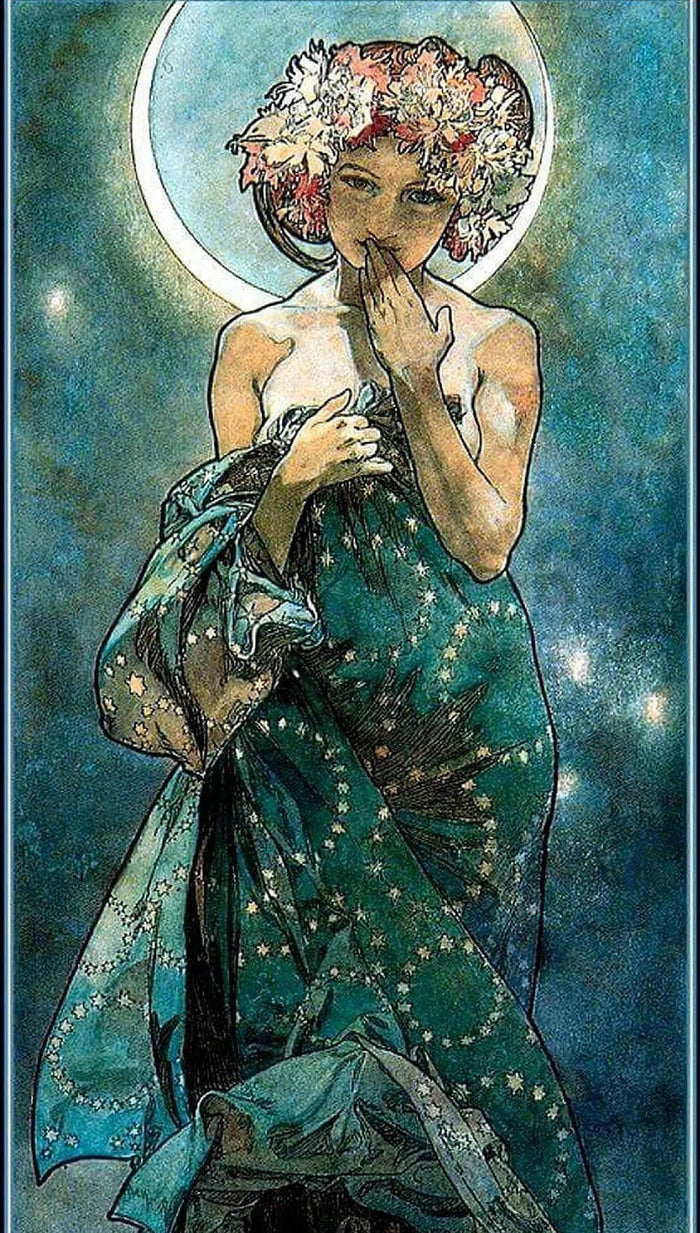 ALPHONSE MUCHA - The moon, Fine Art Prints, Vintage Home Decor, Giclee Paper / Canvas Prints, Poster or 3D Hand Finished Premium Print
