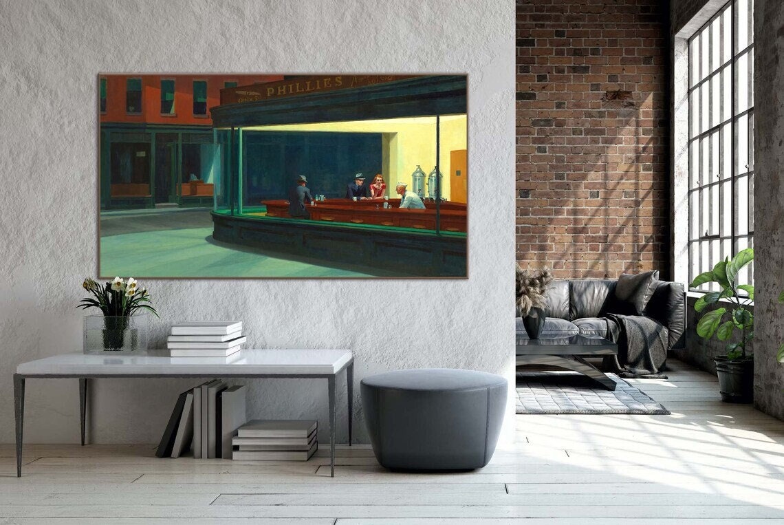 EDWARD HOPPER Nighthawks Canvas/Poster Art Reproduction, Abstract Wall Art Print, Modern Art Painting, Realism, Modernism, American Art FOSHE ART