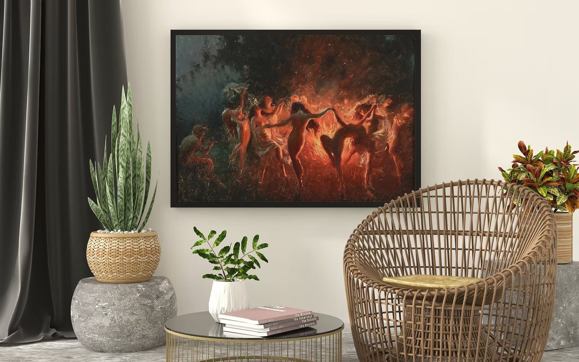 FIRE DANCE, Joseph Tomanek, Print on canvas or paper, original large art, classic art, large size painting, Witches magic, Red Black FOSHE ART