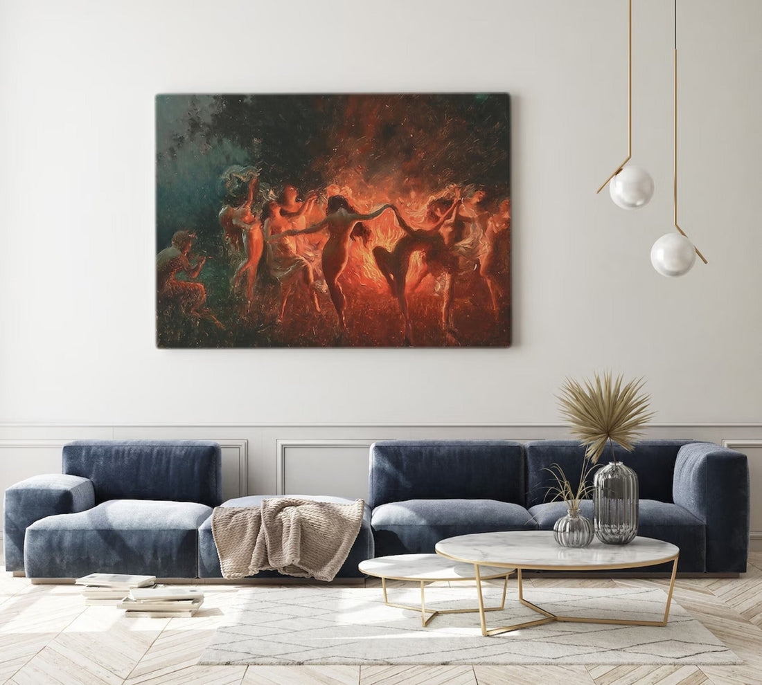 FIRE DANCE, Joseph Tomanek, Print on canvas or paper, original large art, classic art, large size painting, Witches magic, Red Black FOSHE ART