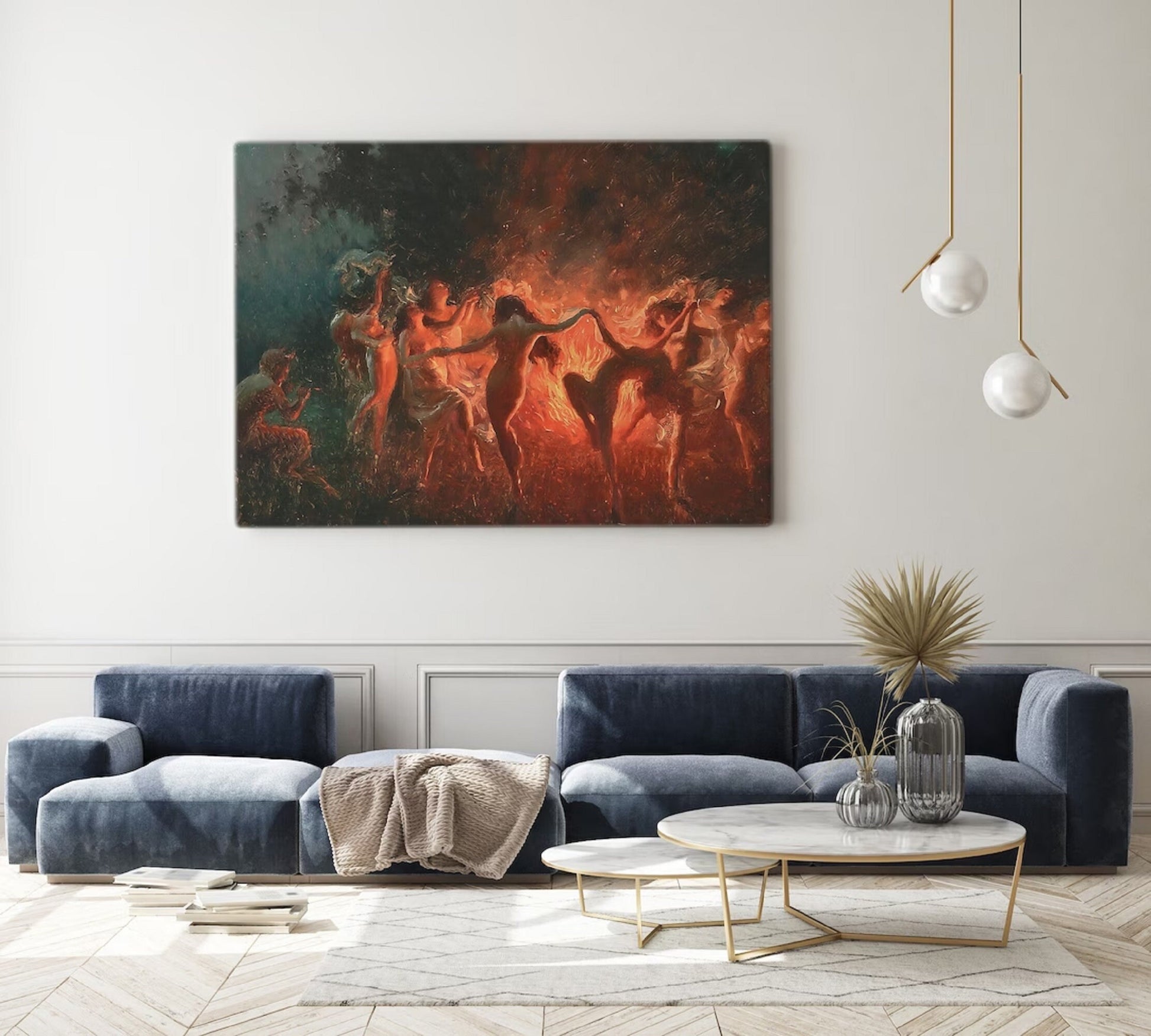 FIRE DANCE, Joseph Tomanek, Print on canvas or paper, original large art, classic art, large size painting, Witches magic, Red Black FOSHE ART