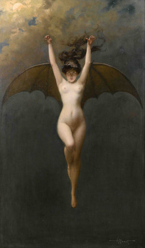 Albert Joseph Penot Prints, The Bat-Woman,  Gothic Art Home Decor, Giclee Paper / Canvas Prints, Poster or 3D Hand Finished Premium Print FOSHE ART