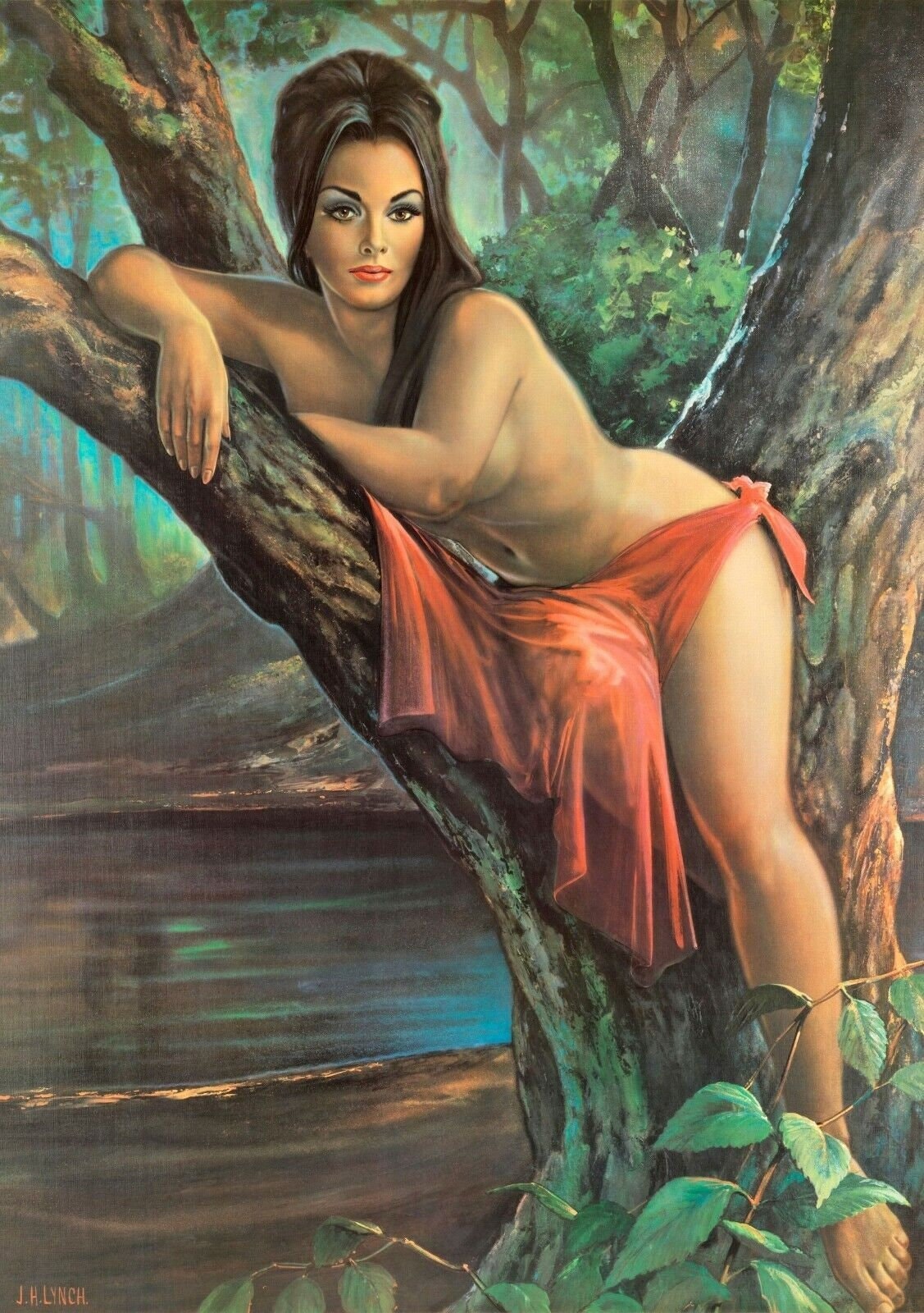 JH LYNCH Woodland Goddess Vintage Wall Home Decor, Nymph, Giclee Canvas/ Gallery Grade Paper prints or Art Poster FOSHE ART