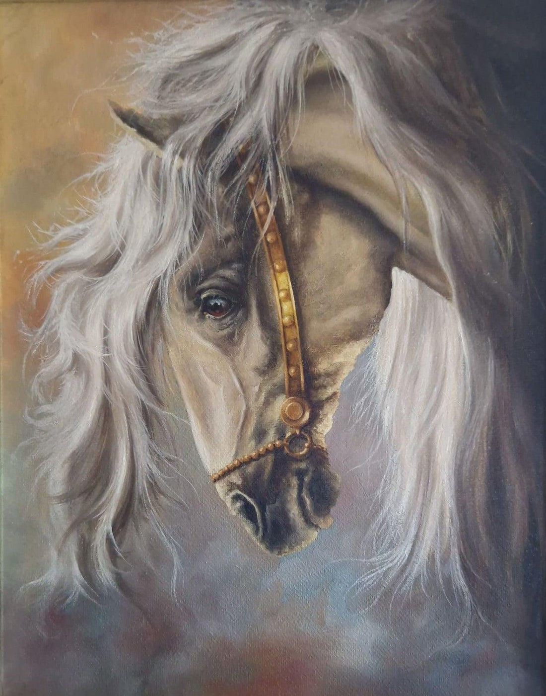 Original oil painting framed "WHITE HORSE" Foshe ART